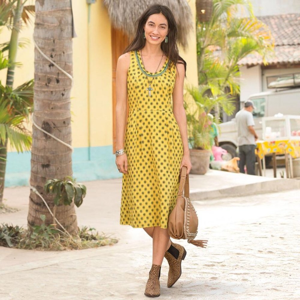 ** SUMMER ** Adorable Sundance Catalog Zora Dress Sz 12 Yellow Print